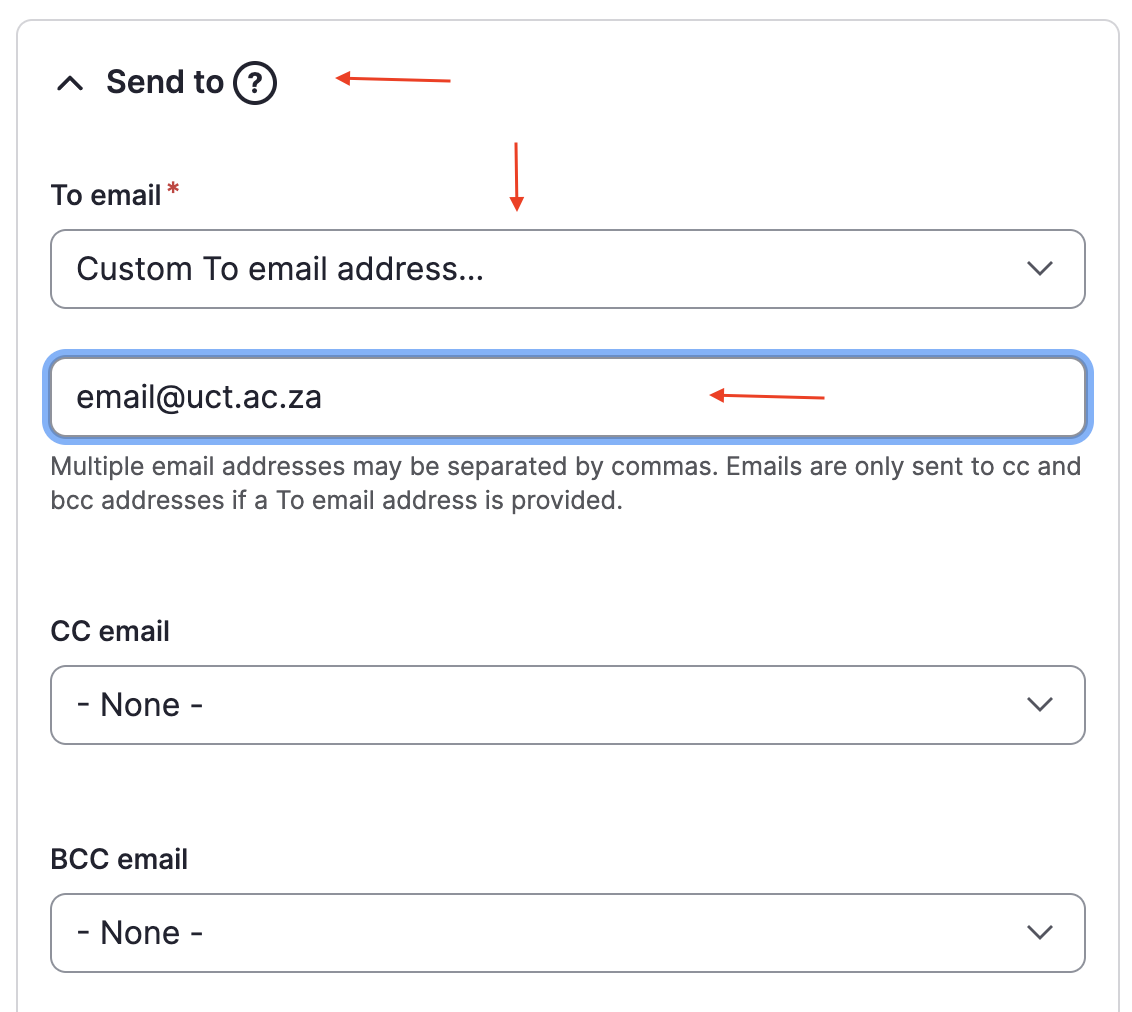 Email handler Send to notification email settings