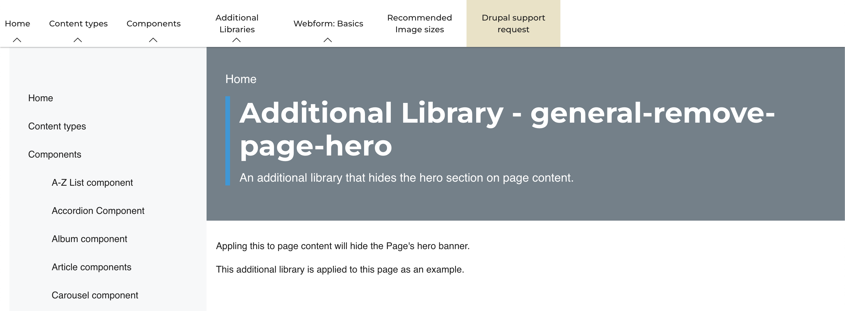 Image of a normal page with the hero section visible