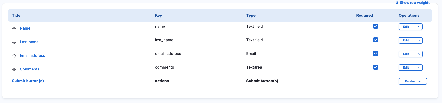 Webform building email and text fields