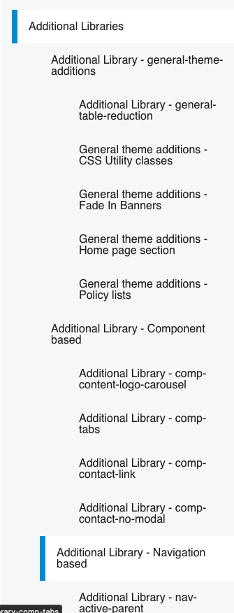 Screenshot of a section of full aside menu under navigation additional libraries