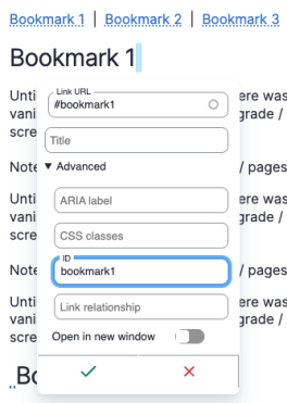 Screenshot of how to add anchor links in CKEditor 5